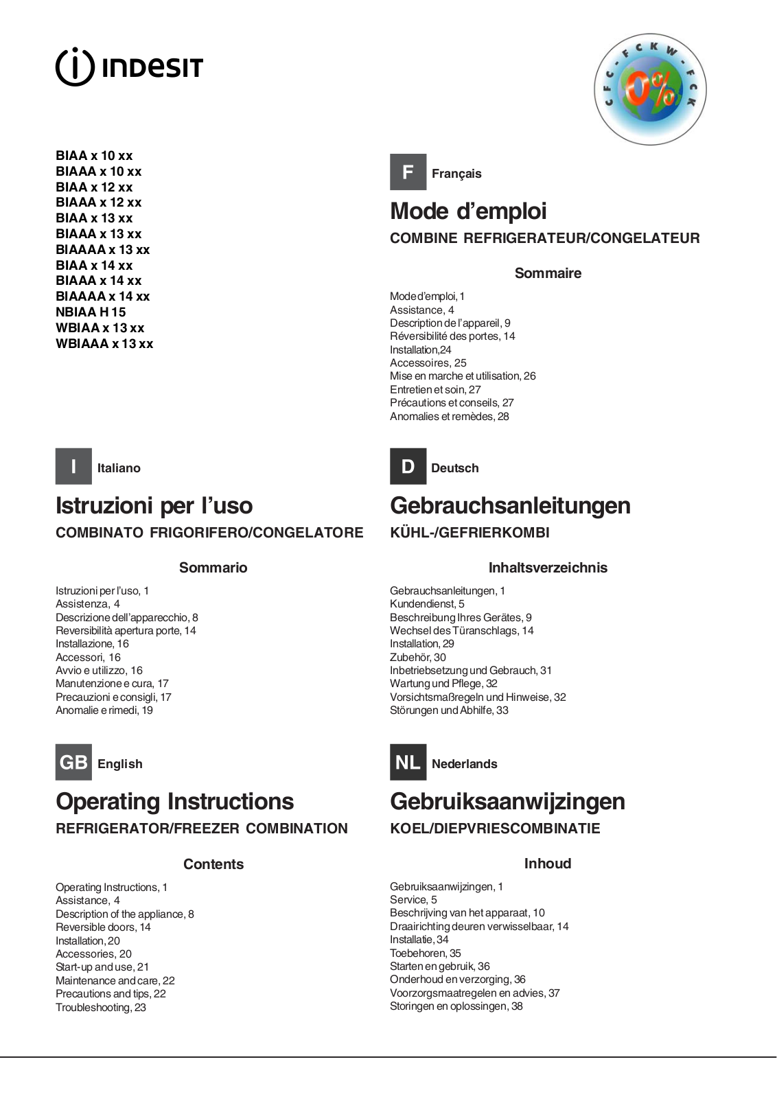 Indesit BIAAA 14, BIAAA 14 X User Manual