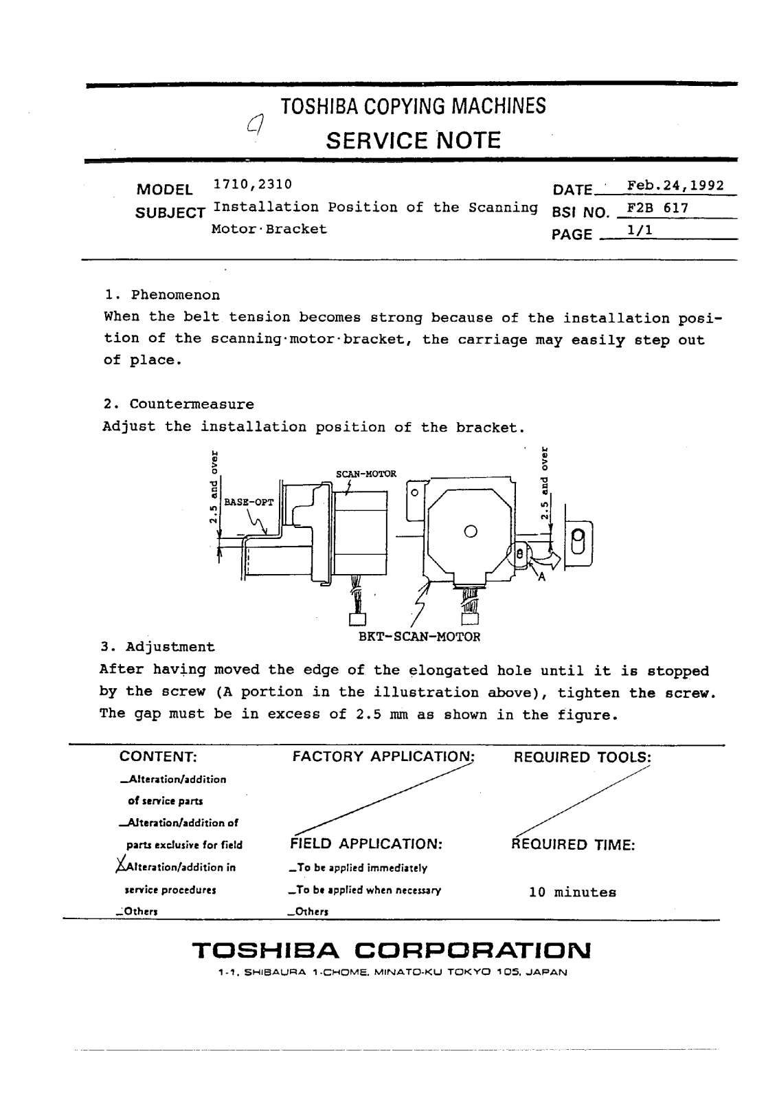 Toshiba f2b617 Service Note