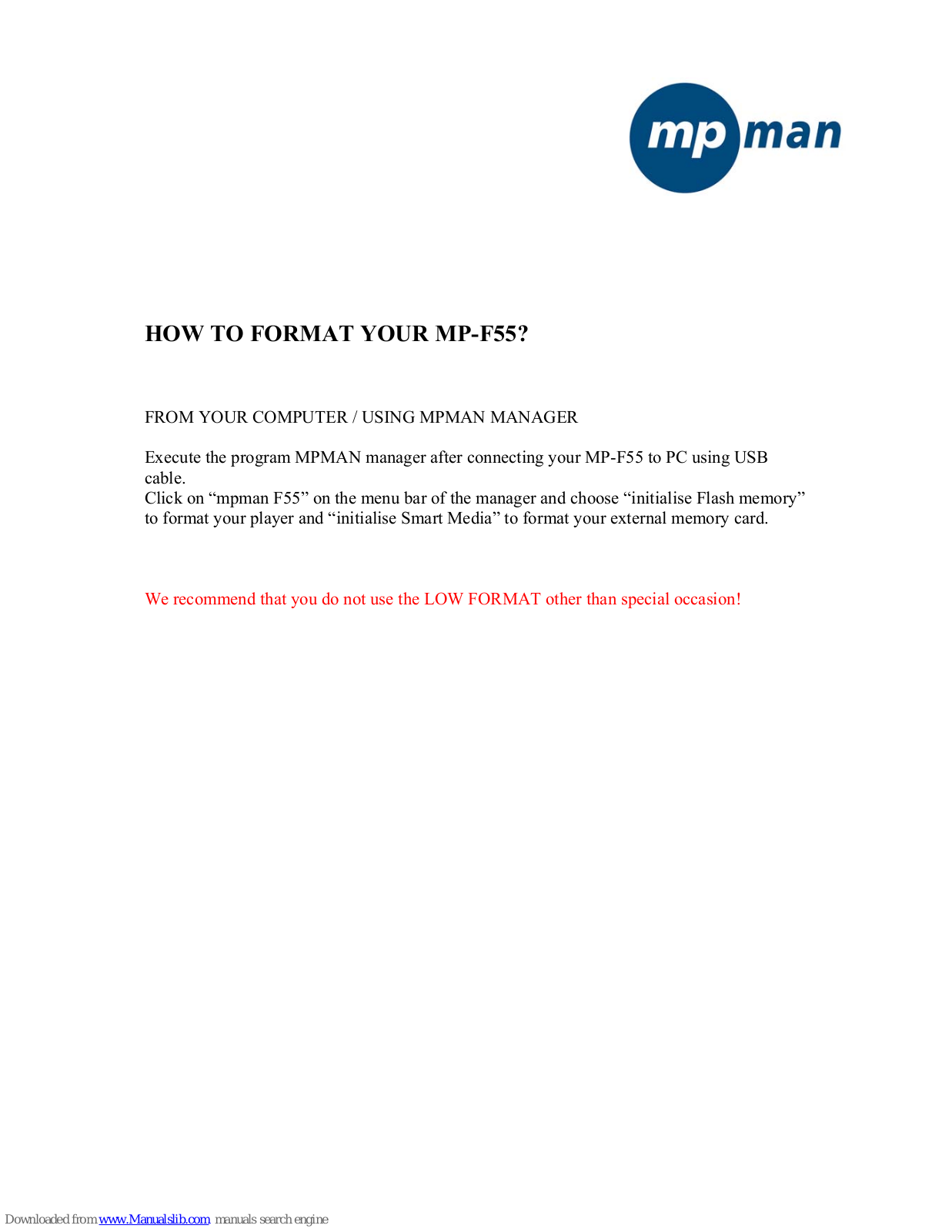 MPMan MP-F55 Supplementary Manual