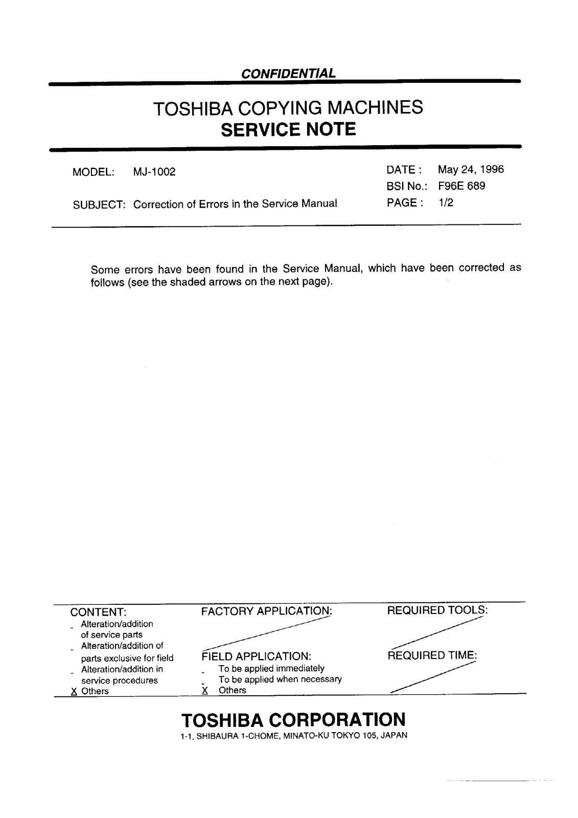 Toshiba f96e689 Service Note