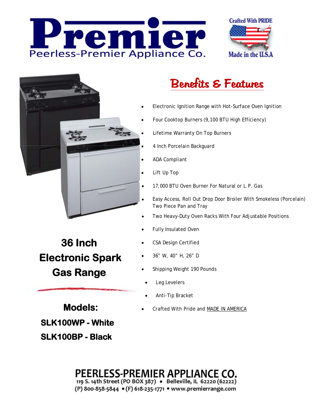 Premier SLK100WP0 Specsheet - ManualMachine.com