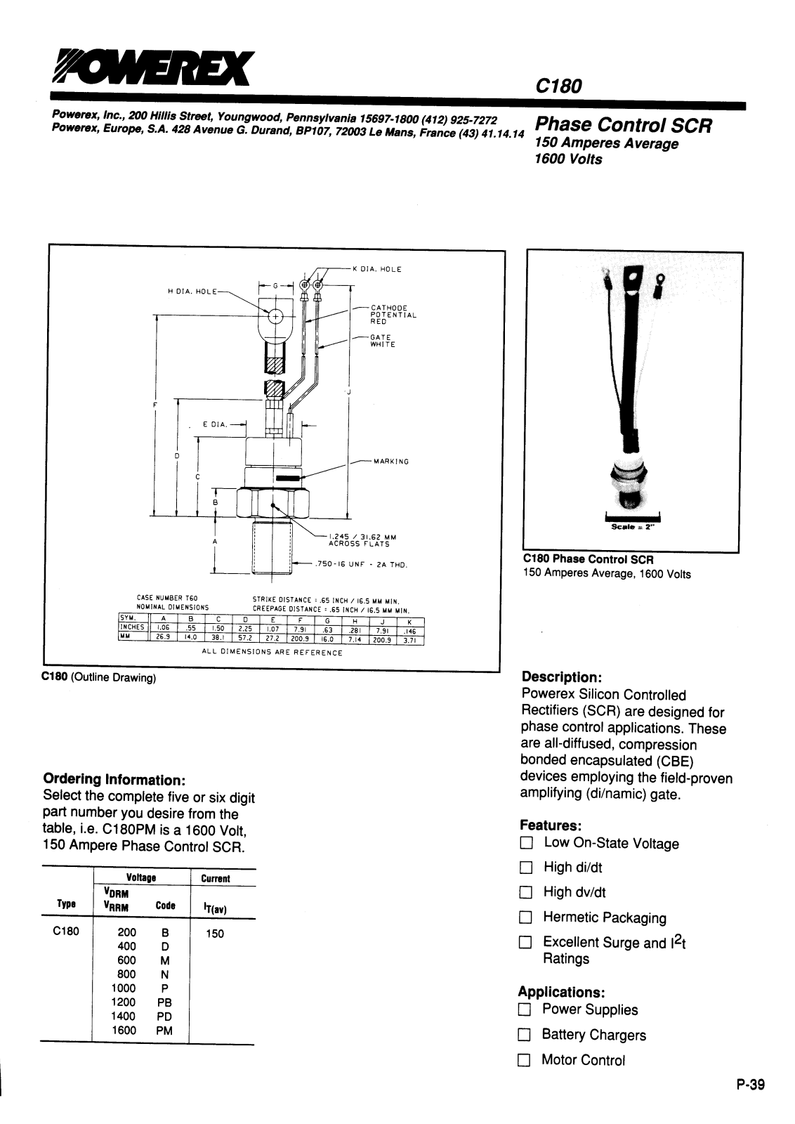 POWEREX C180PC, C180PB, C180N, C180M, C180E Datasheet