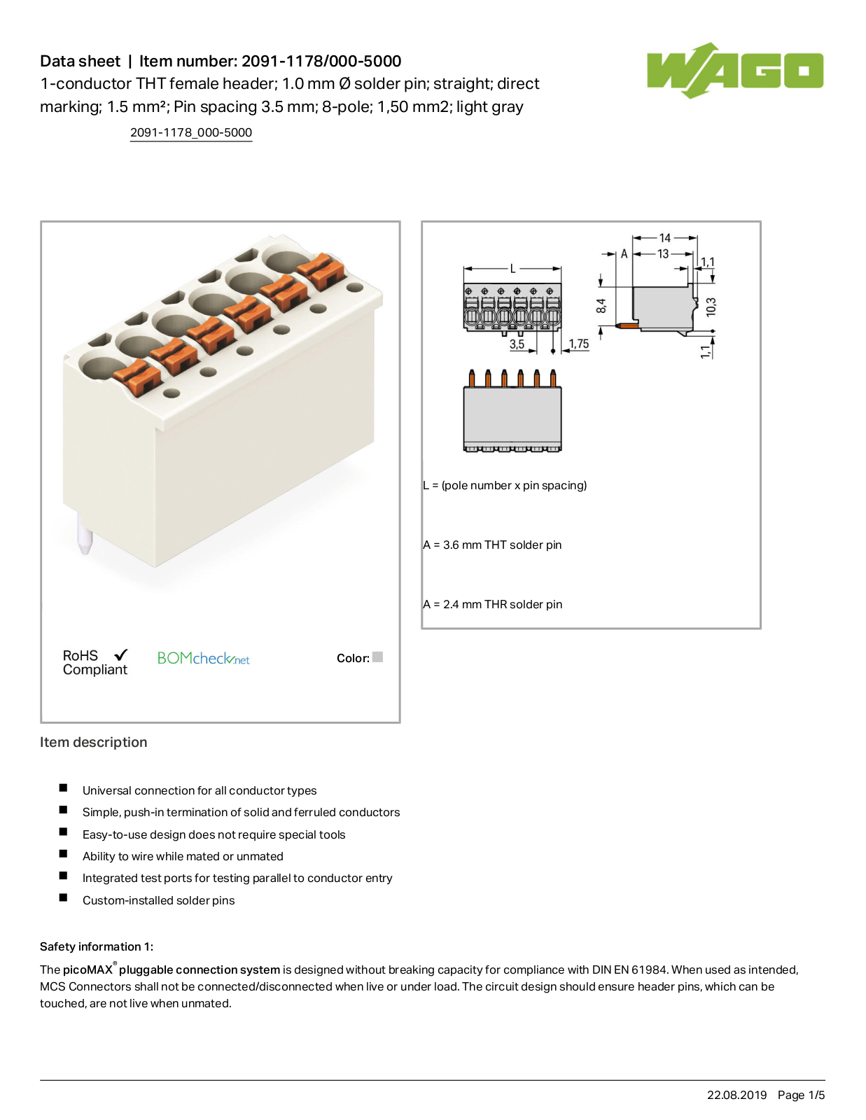 Wago 2091-1178/000-5000 Data Sheet