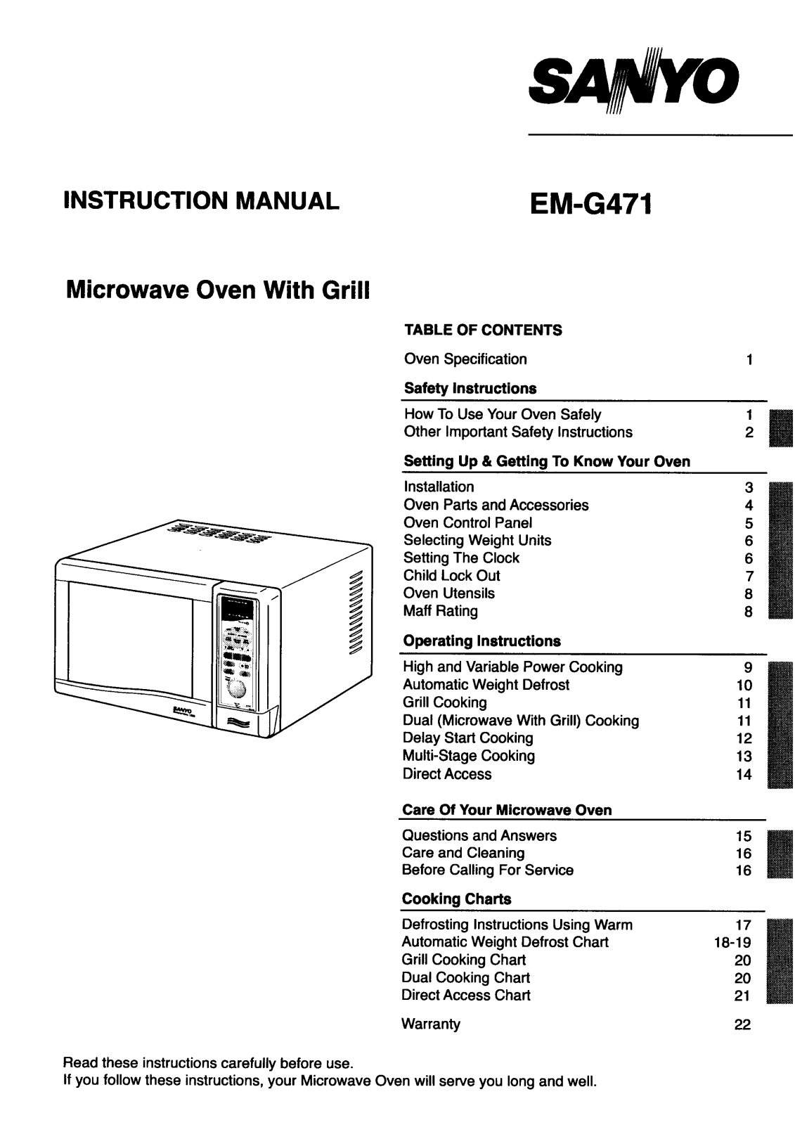 Sanyo EM-G471 Instruction Manual