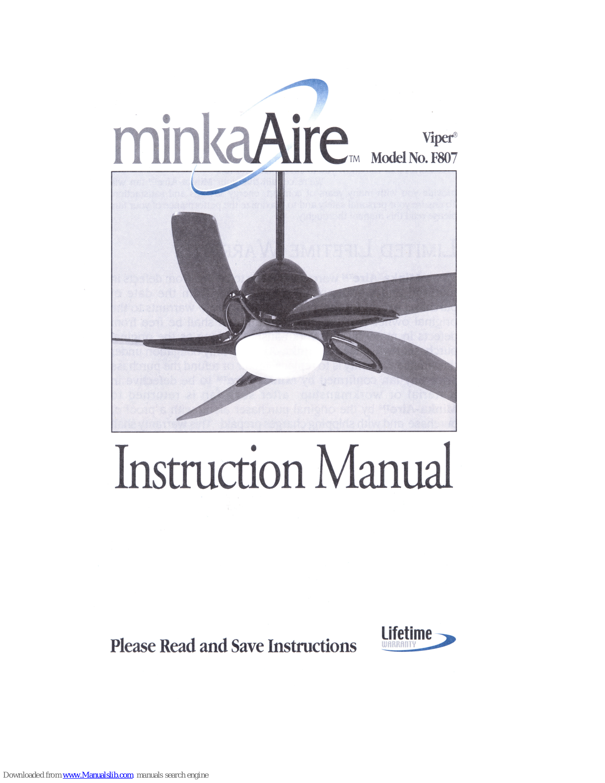 Minka-Aire Viper F807 Instruction Manual