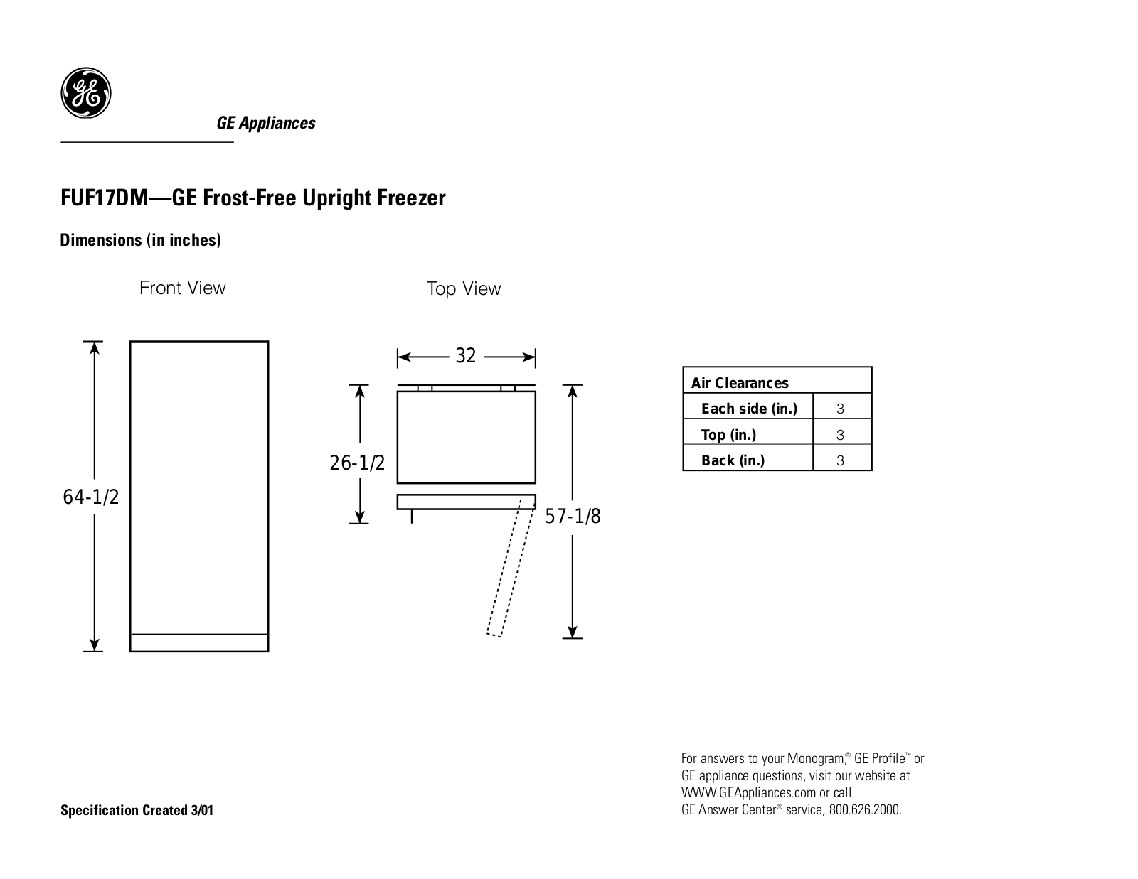 GE FUF17DM, FUF17DMRWH User Manual