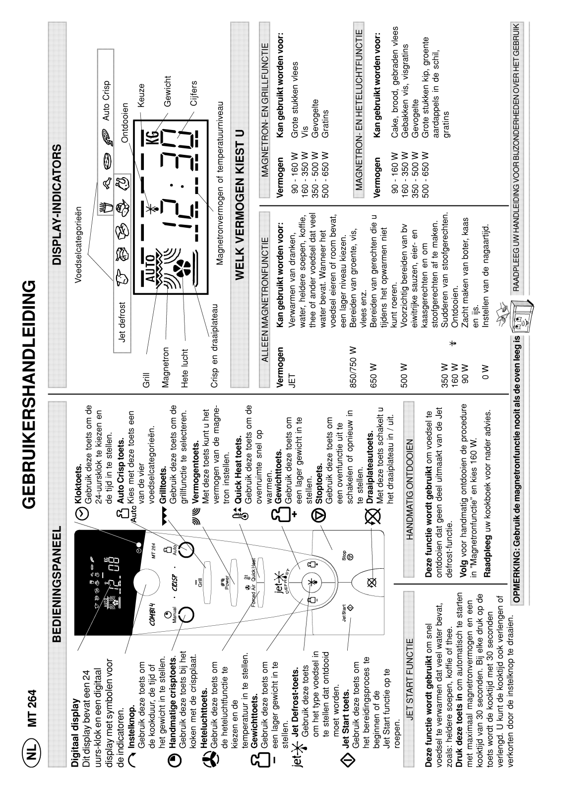 Whirlpool MT 264/WH, MT 264/BL INSTRUCTION FOR USE