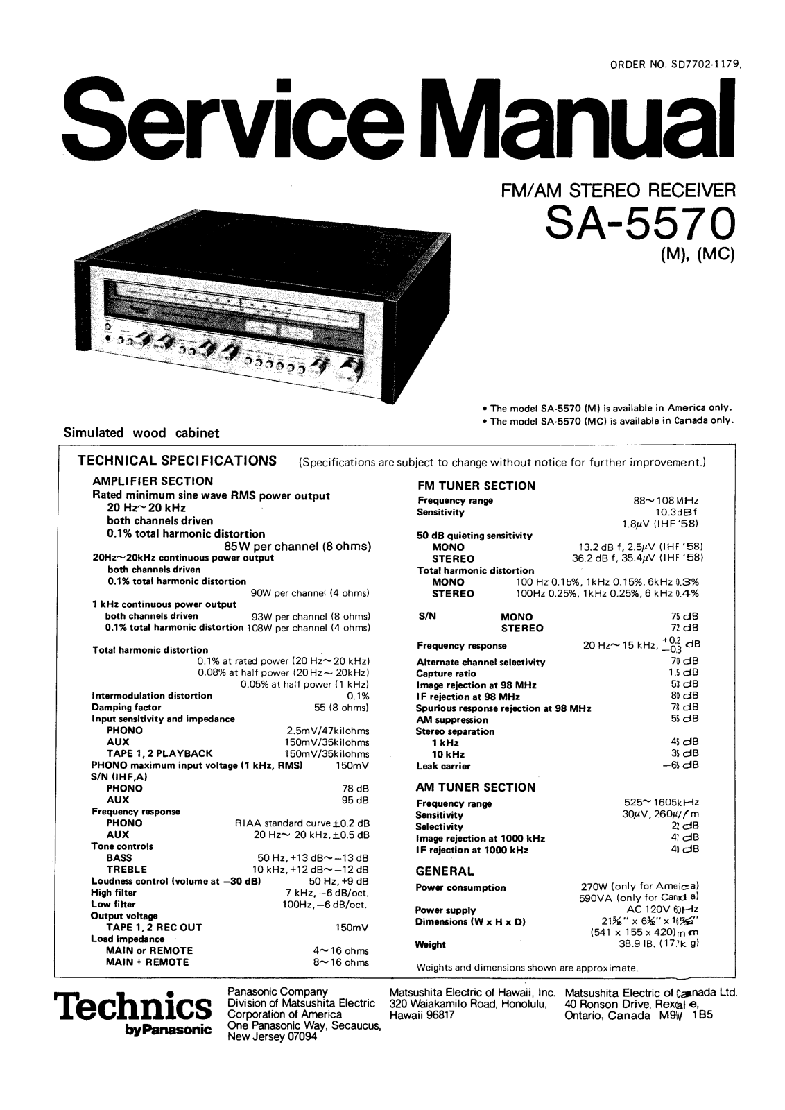 Technics SA-5570 Service manual