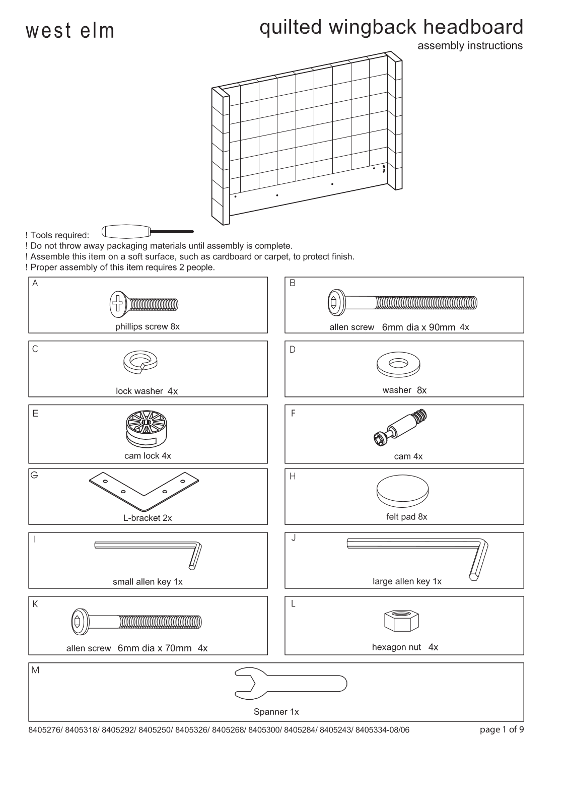 West Elm Quilted Wingback Headboard Assembly Instruction