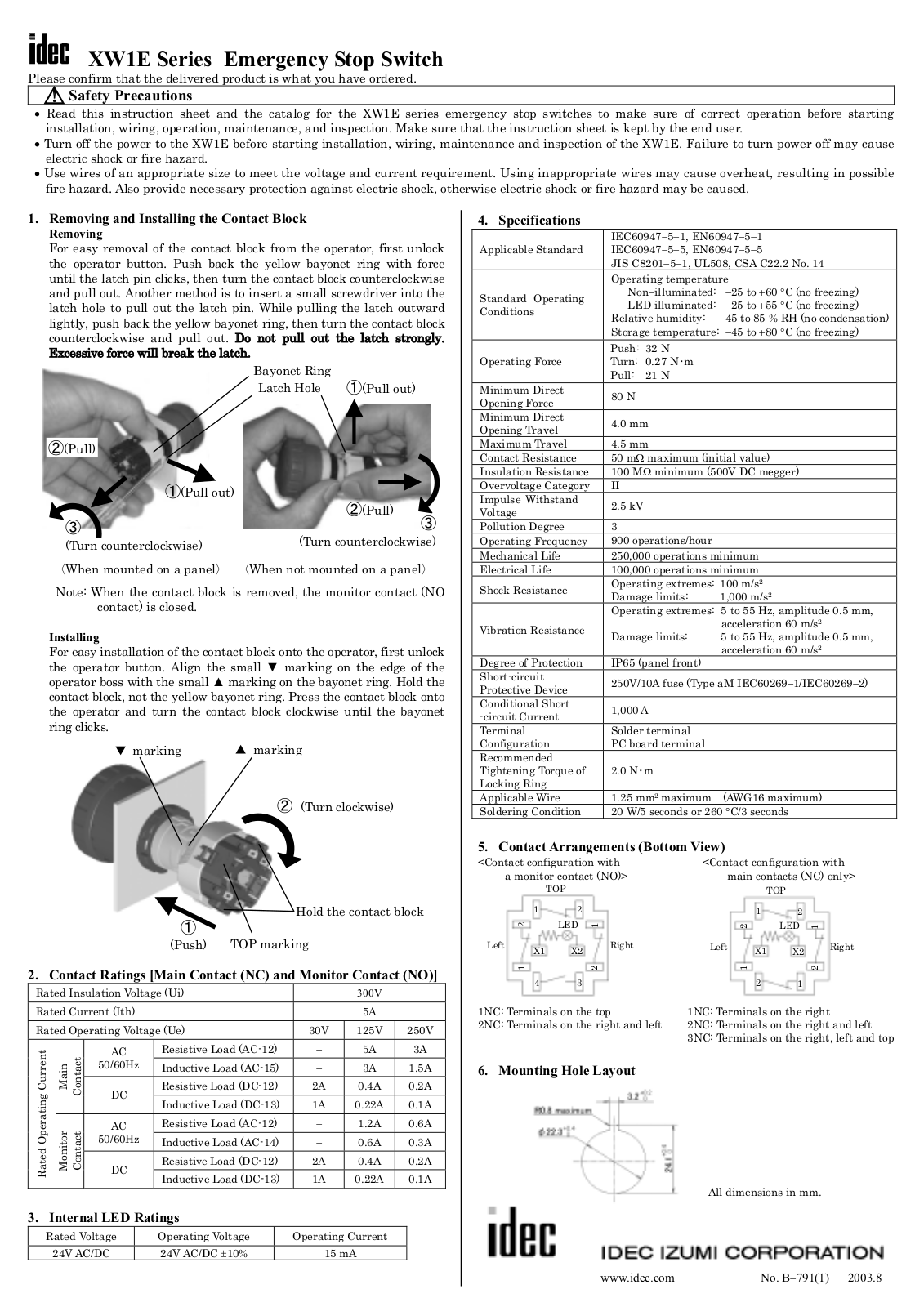 Idec XW1E-BV413R User guide