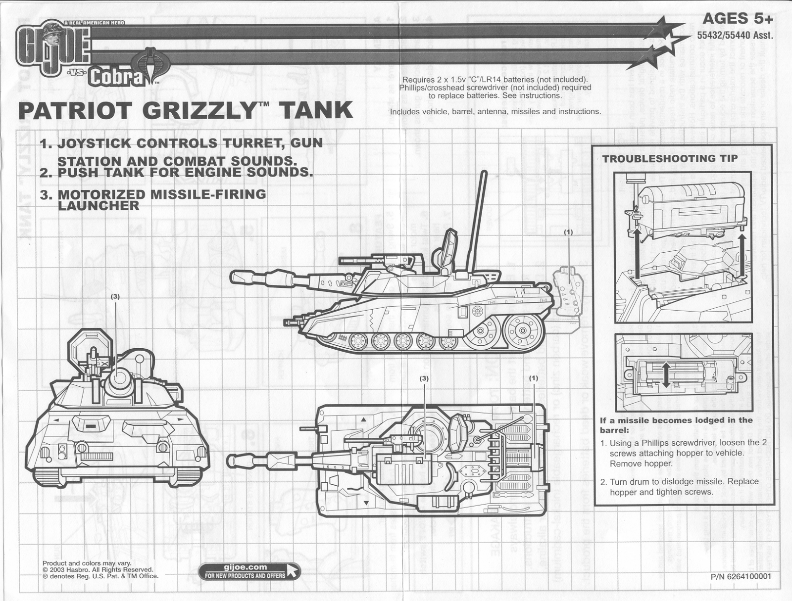 HASBRO GI Joe vs Cobra Patriot Grizzly Tank User Manual