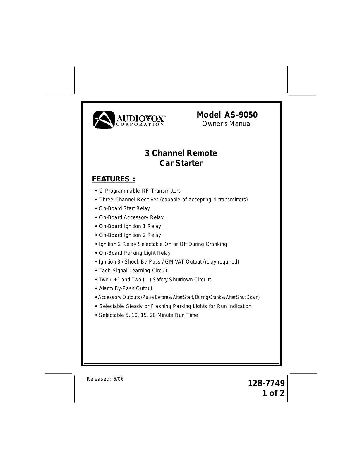 Audiovox AS-9050 User Manual