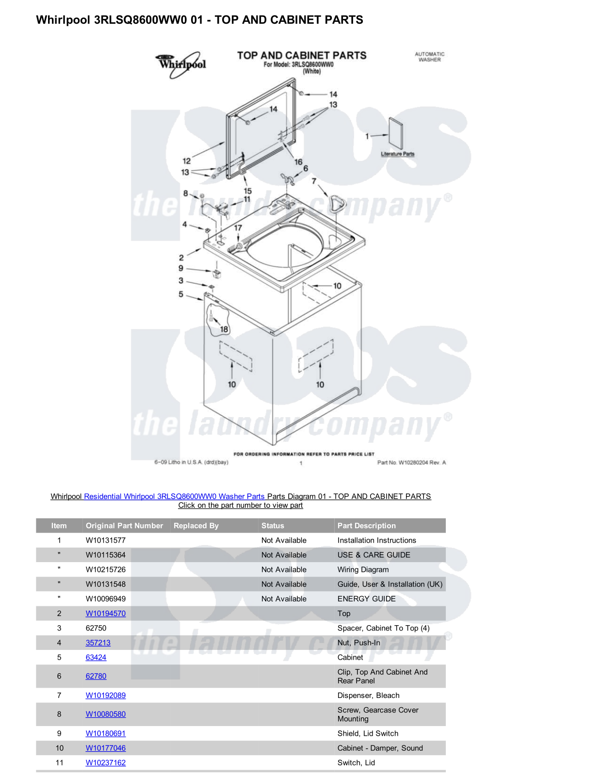 Whirlpool 3RLSQ8600WW0 Parts Diagram