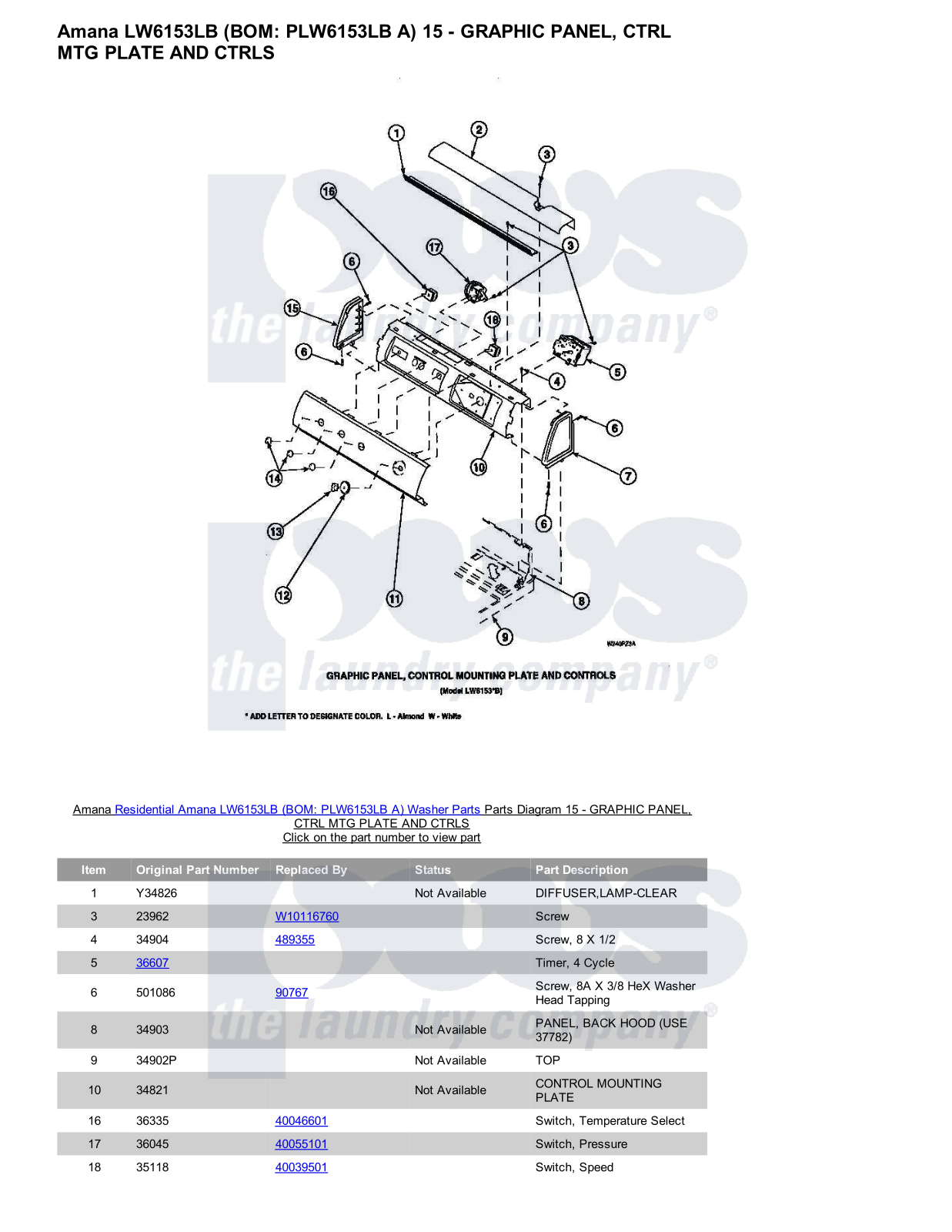 Amana LW6153LB Parts Diagram