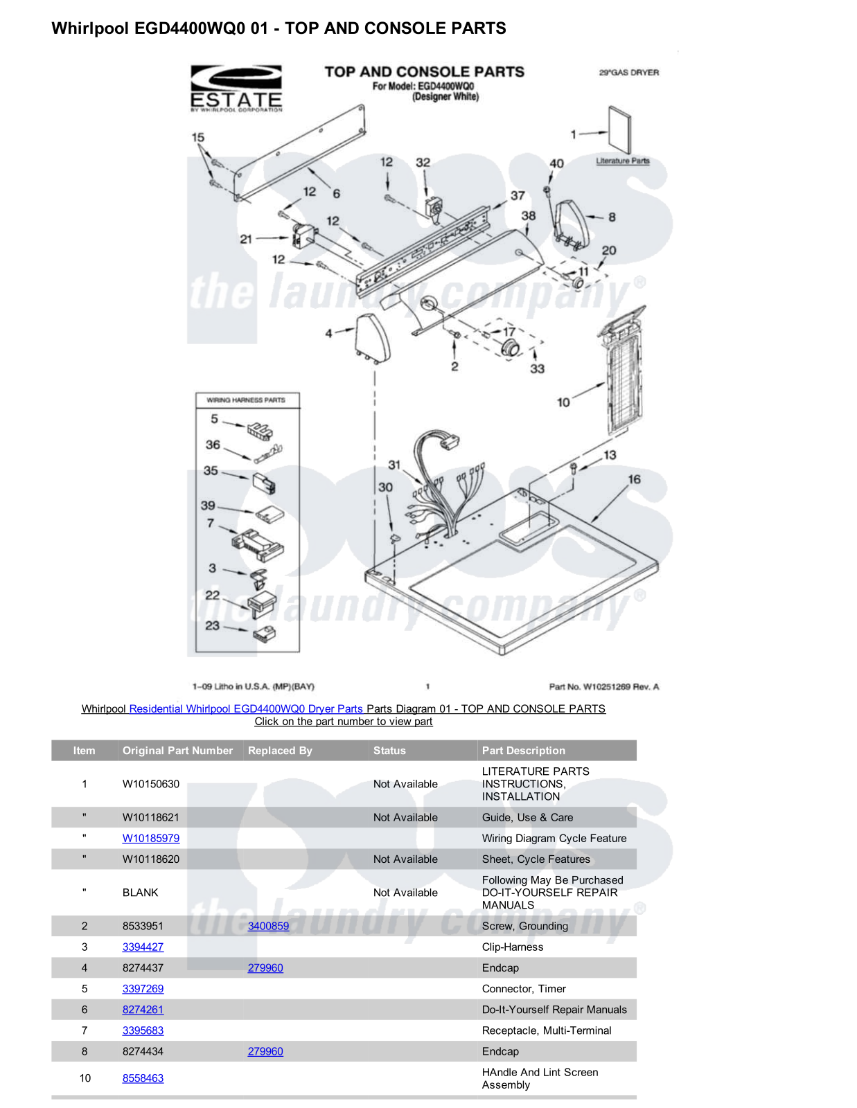 Whirlpool EGD4400WQ0 Parts Diagram