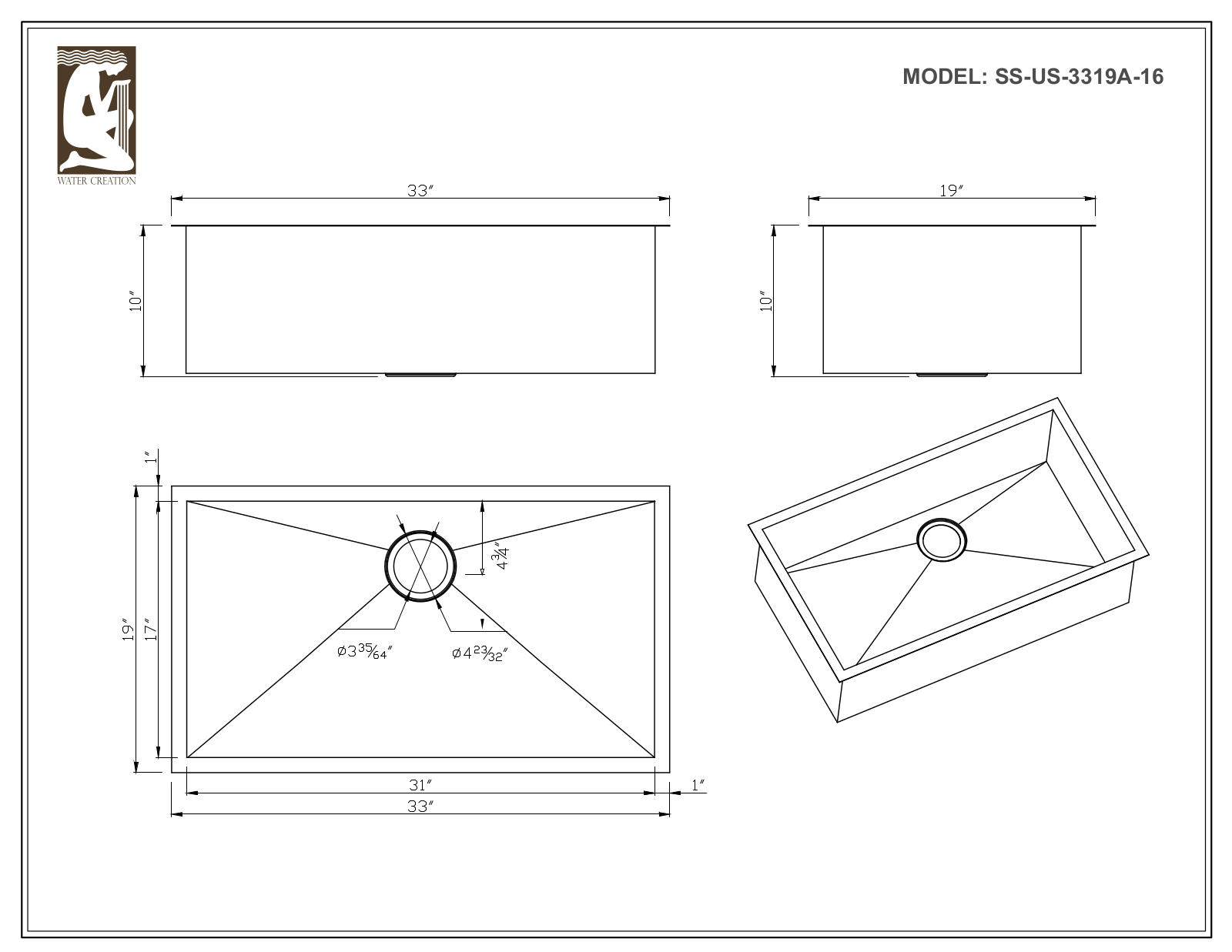 Water Creation SSSGU3319A, SSSU3319A, SSSUS3319A16, SSSGUS3319A16, SSUS3319A16 User Manual