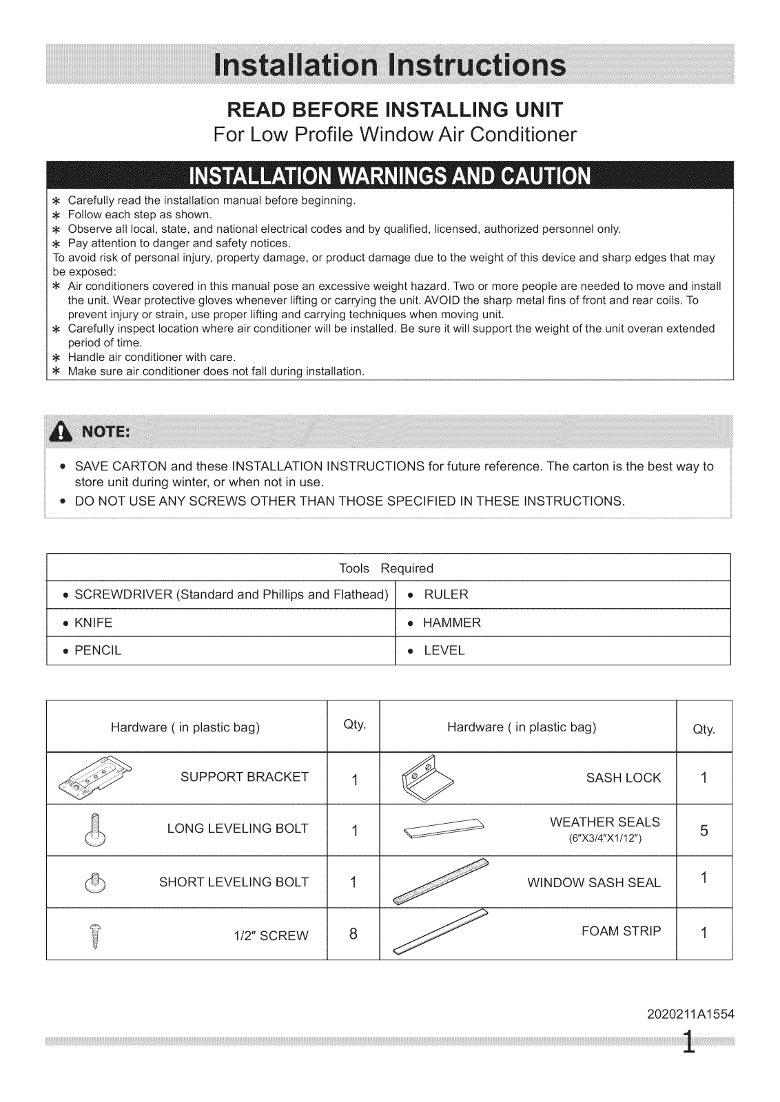 Frigidaire FRA064VU110, FRA064VU111, FRA08PZU112, FRA08PZU113 Installation Guide - ManualMachine.com