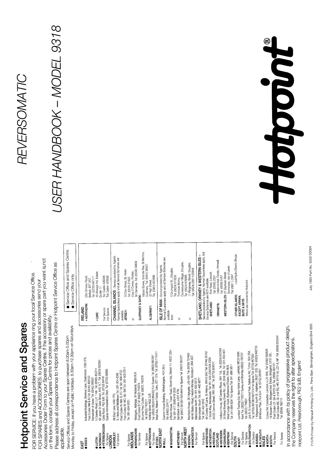 Hotpoint-Ariston HB9318 User Manual