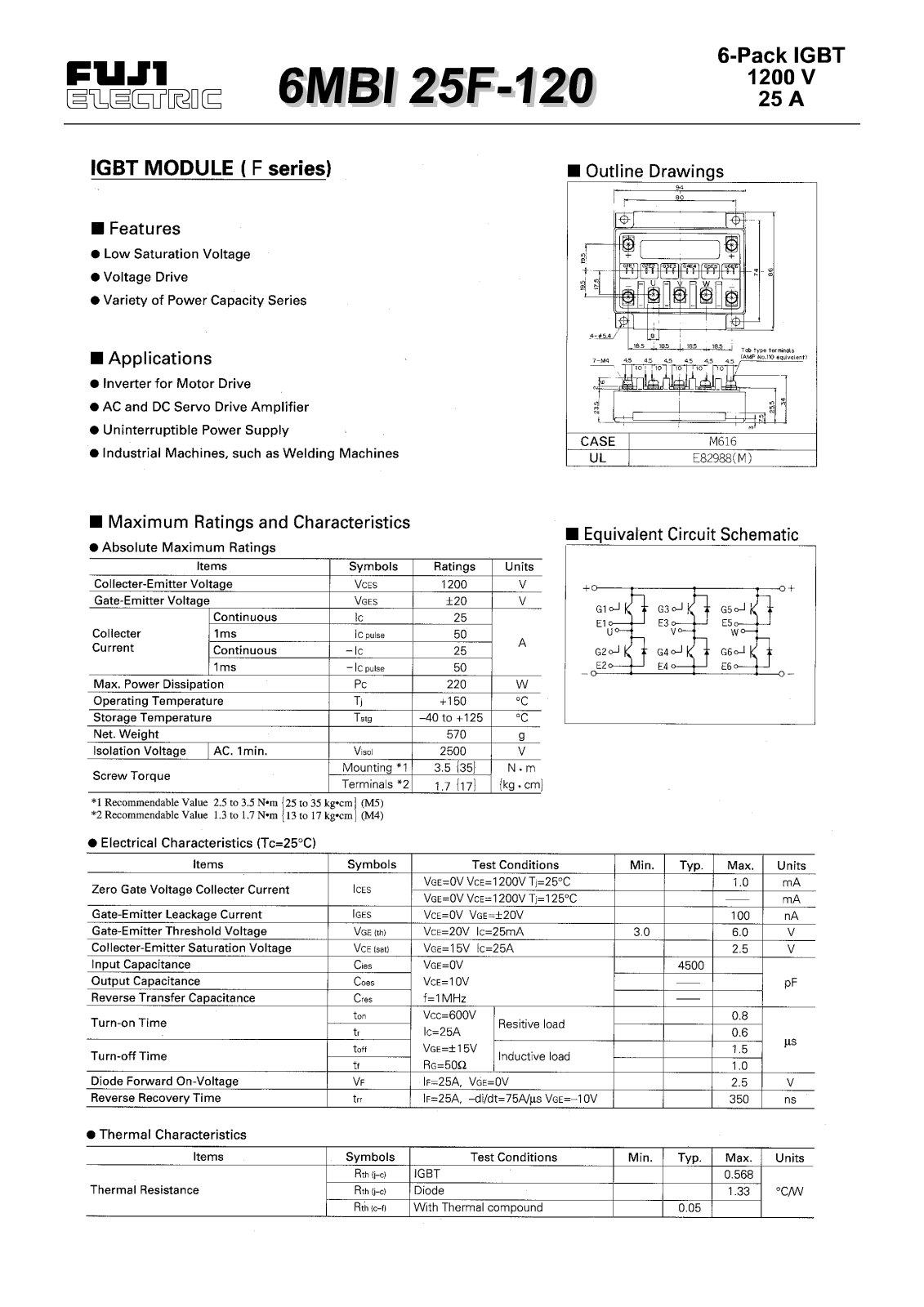 Fuji Electric 6MBI25F-120 Data Sheet