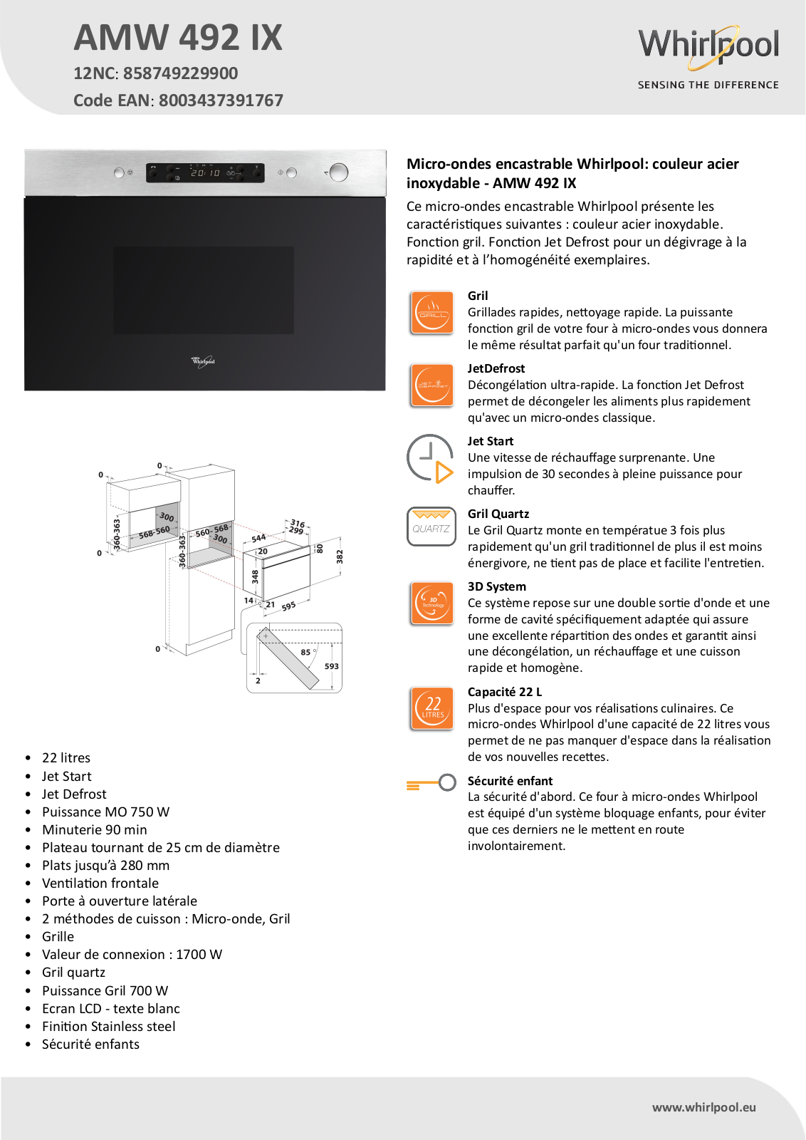 Whirlpool AMW 492 IX Product information