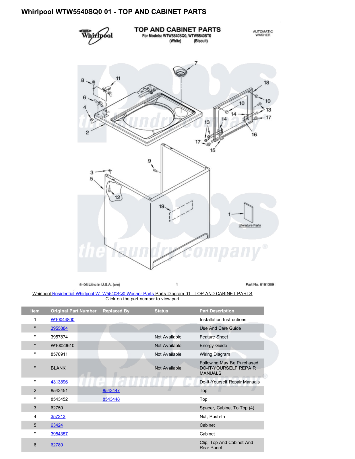 Whirlpool WTW5540SQ0 Parts Diagram