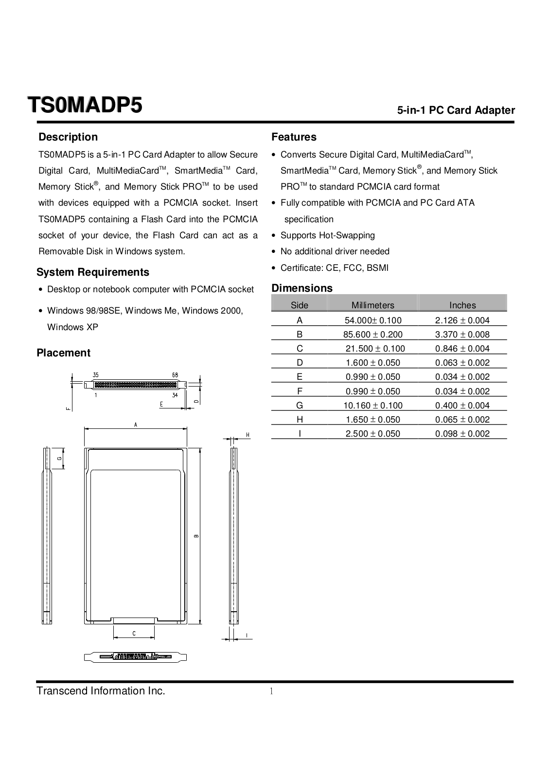 Transcend Information TS0MADP5 User Manual