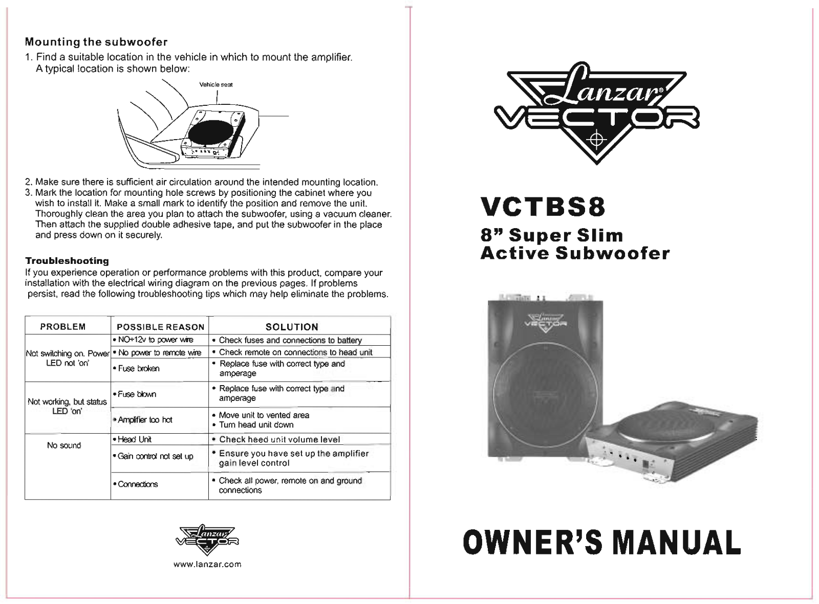 Lanzar VCTBS8 Owners Manual - ManualMachine.com