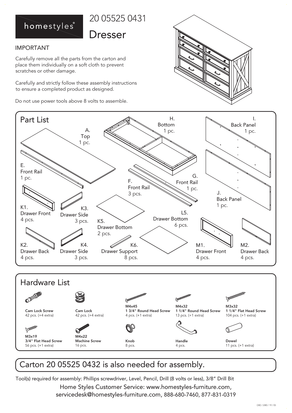 Homestyles 20 05525 0431 Assembly Instructions