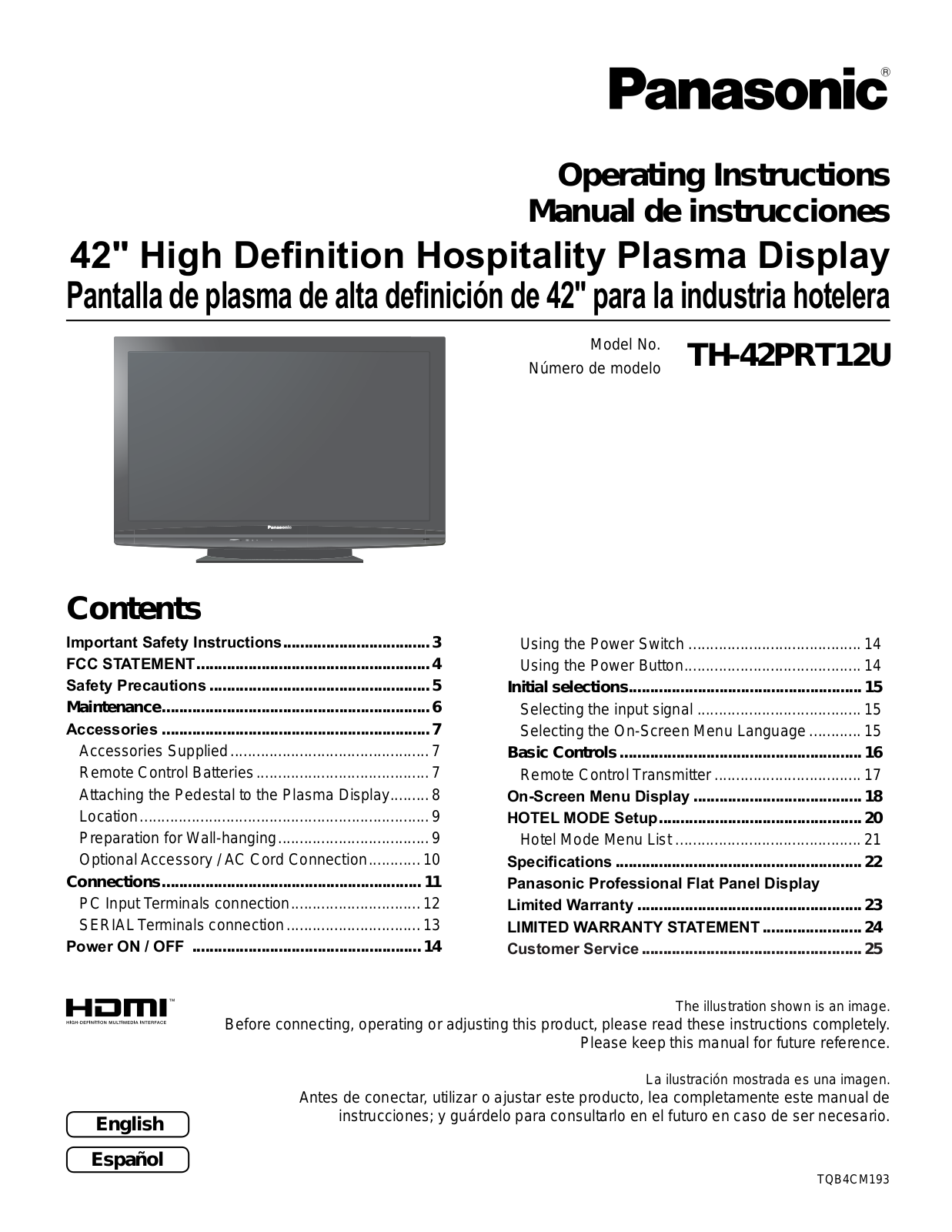 Panasonic TH-42PRT12U User Manual