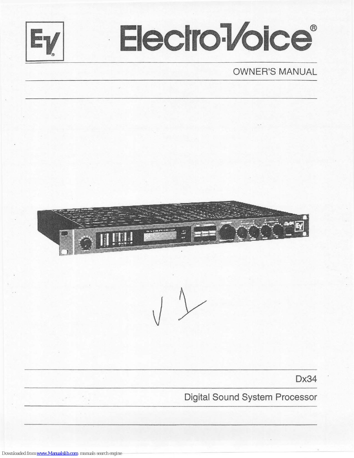 Electro-Voice Digital Sound System Processor Dx34 Owner's Manual