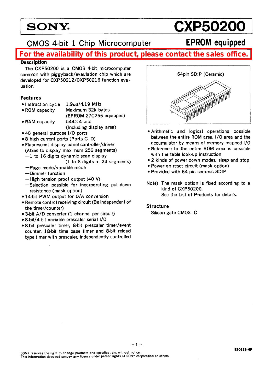 Sony CXP50200 Datasheet