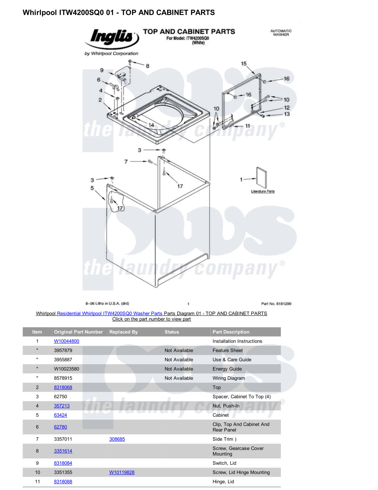 Whirlpool ITW4200SQ0 Parts Diagram