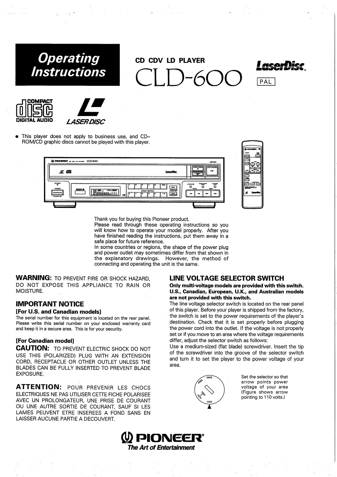 PIONEER CLD-600 User Manual