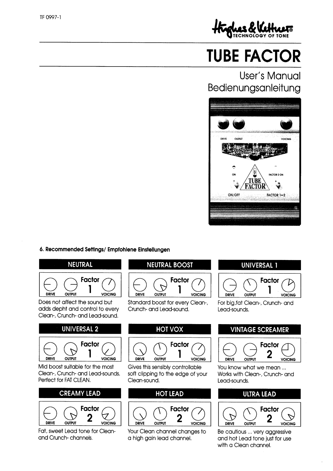 Hughes & Kettner Tube Factor User Manual