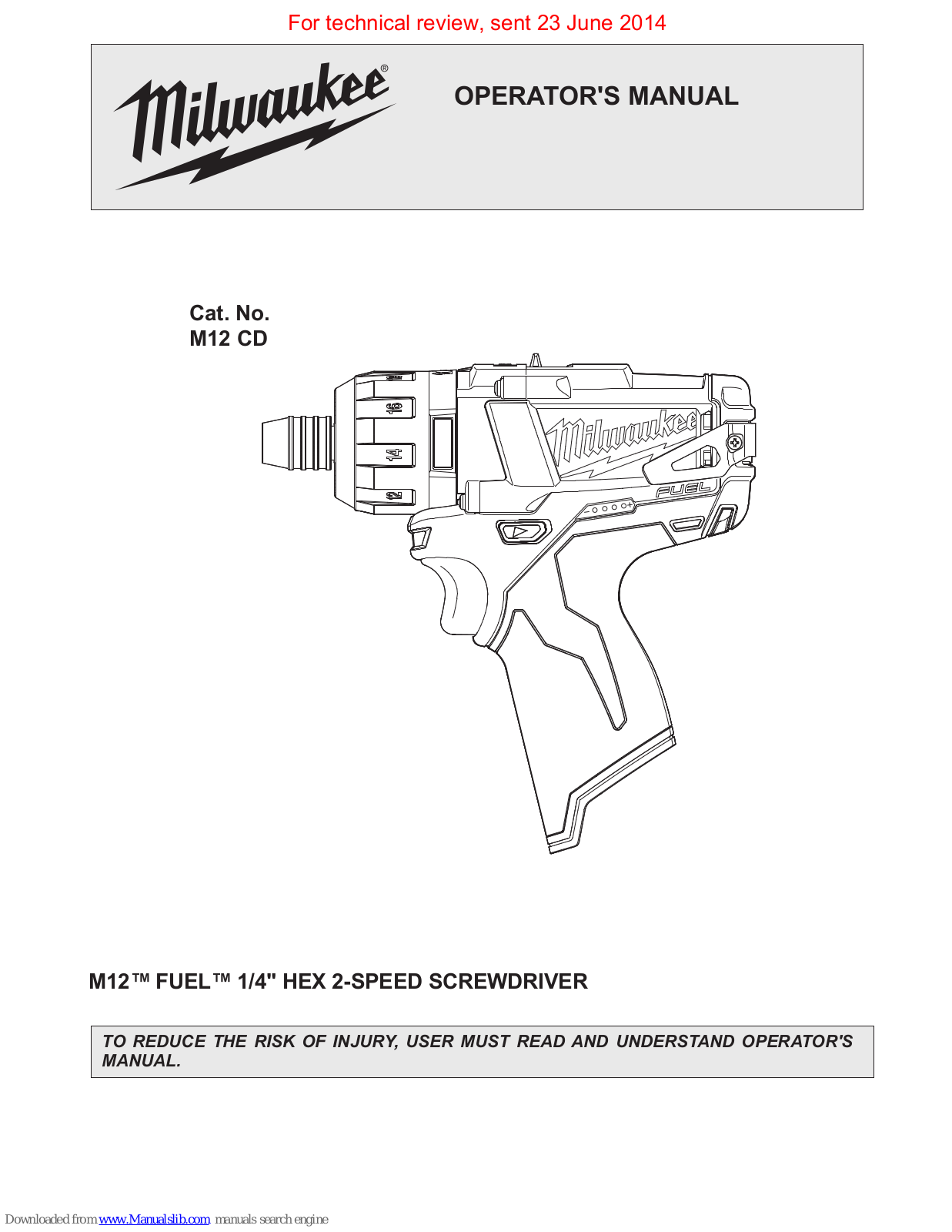 Milwaukee M12 CD Operator's Manual