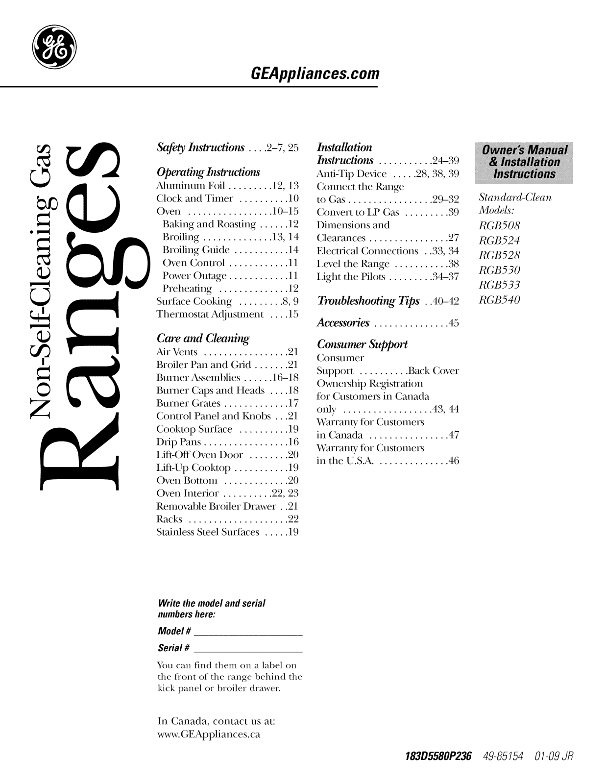 Hotpoint RGB540SEP4SA, RGB540SEP2SA, RGB533DEP2WW, RGB533DEP2CC, RGB533DEP2BB Owner’s Manual