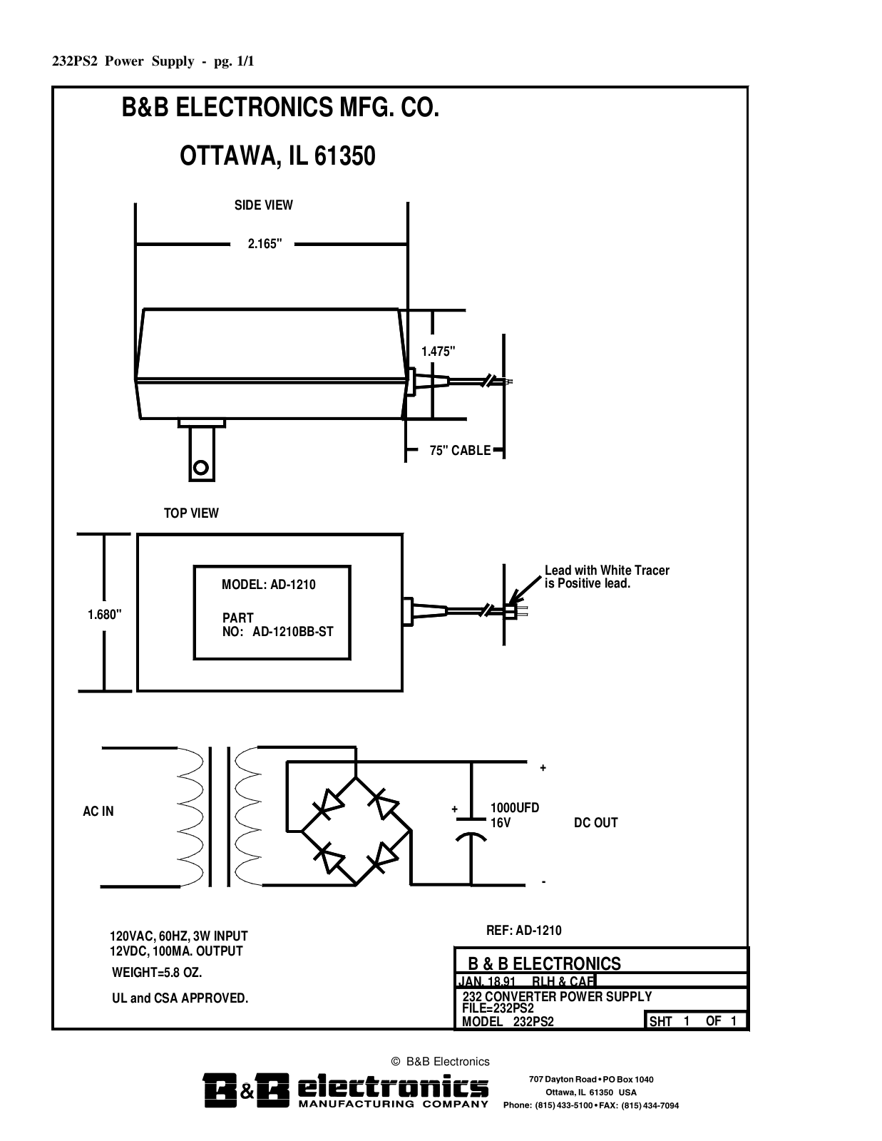 B&B Electronics 232PS2 Datasheet