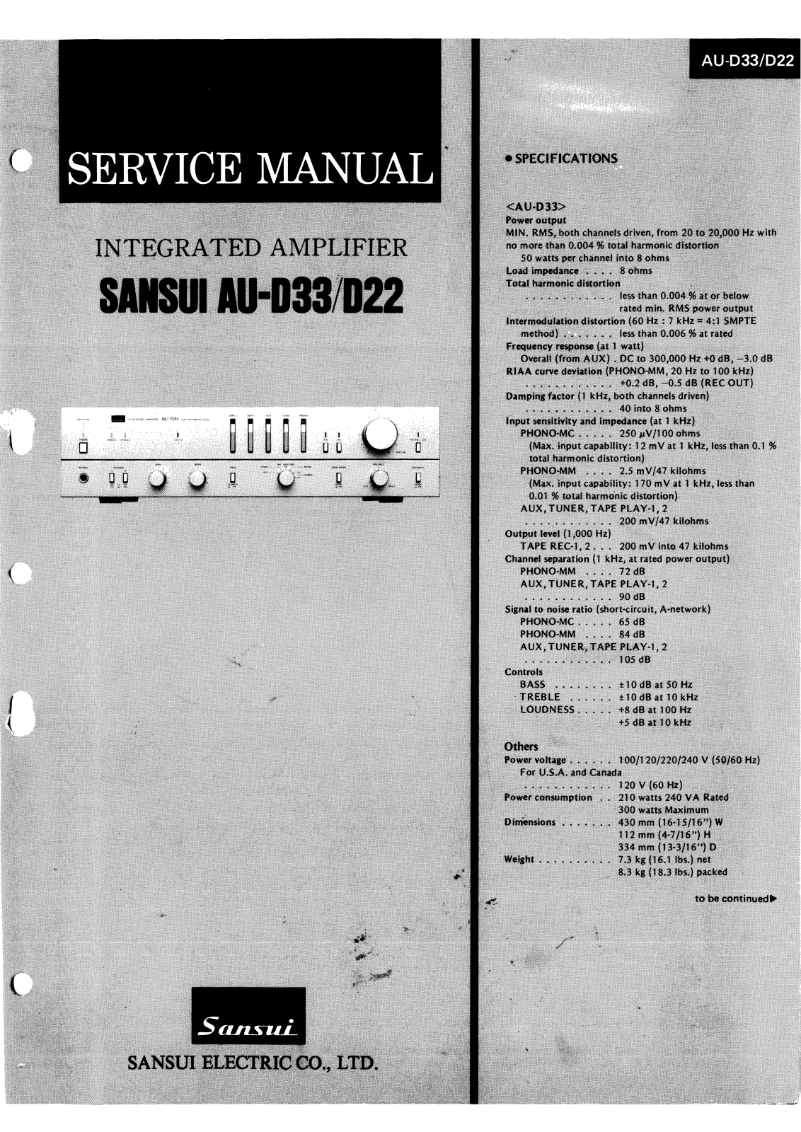 Sansui au-d22, au-d33 Service Manual