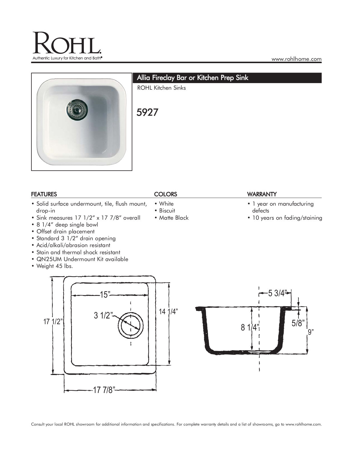 Rohl 592763 Specifications