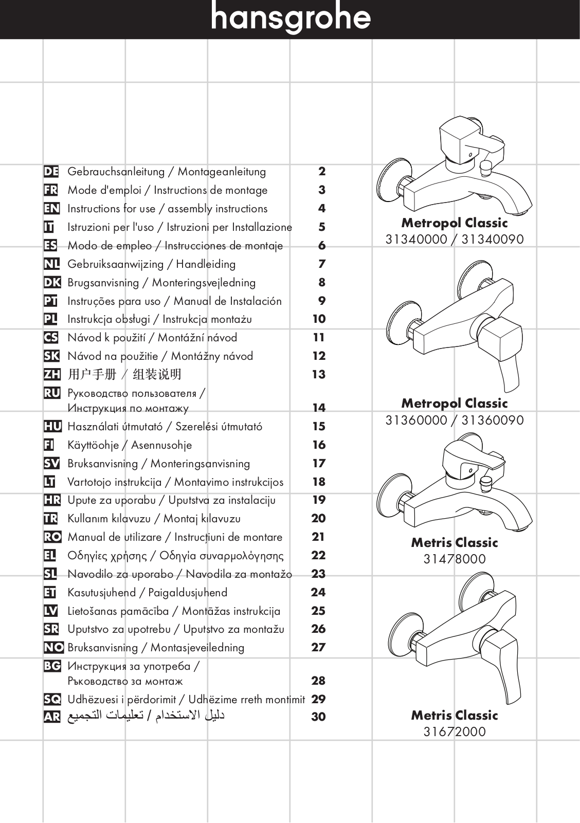 Hansgrohe 31478000, 31340000 User Manual