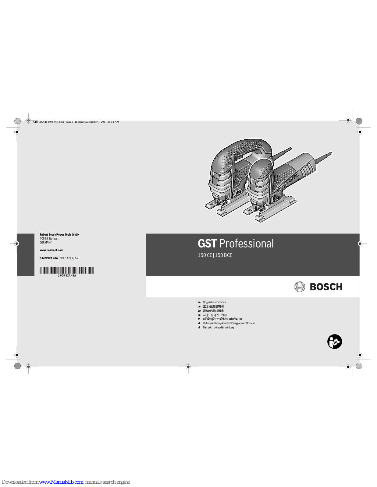 Bosch GST Professional 150 CE, GST Professional 150 BCE Original Instructions Manual