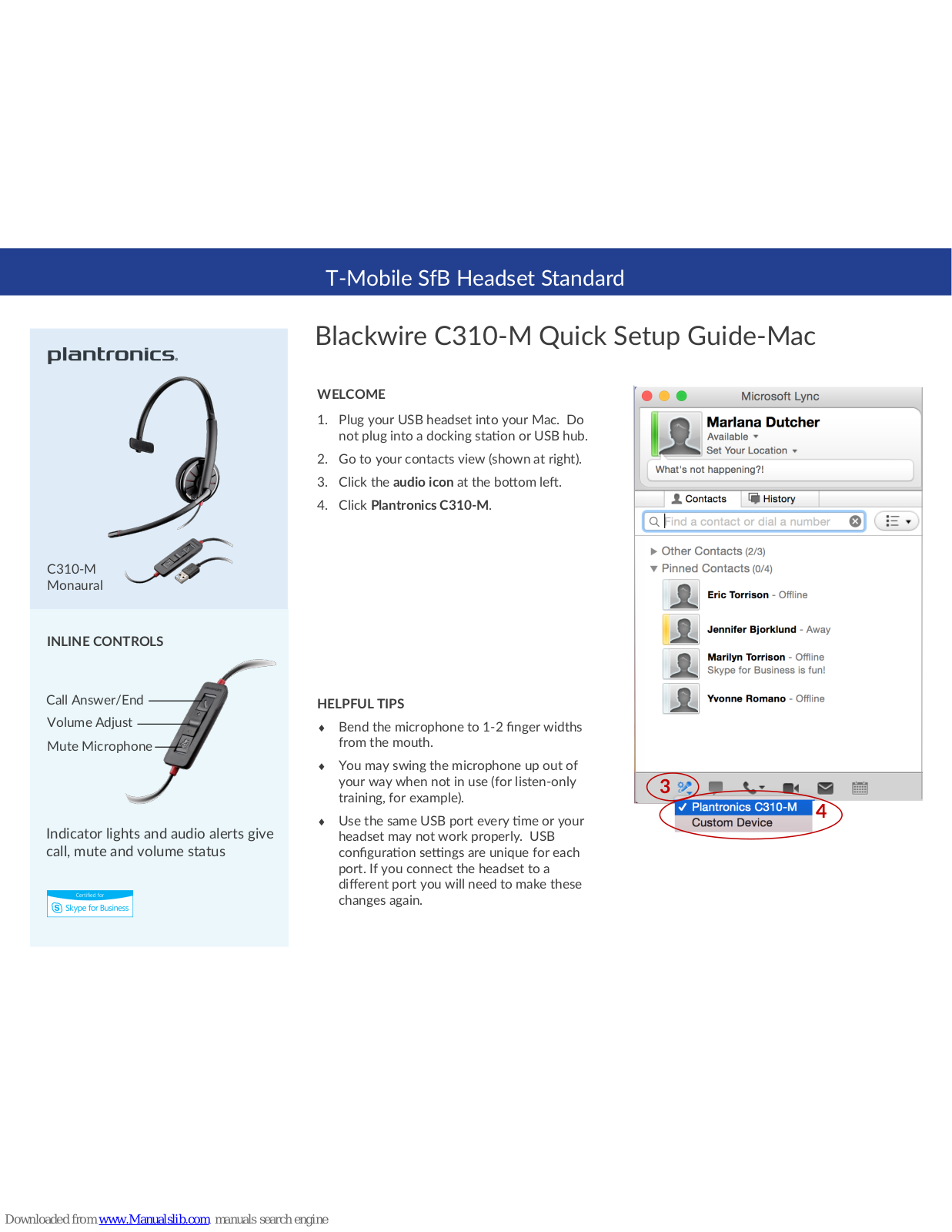 Plantronics Blackwire C310-M Quick Setup Manual - ManualMachine.com