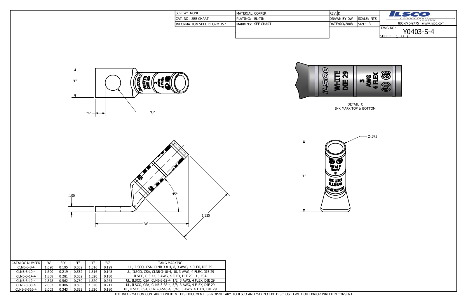 Ilsco CLNB-3-14-4 Data sheet