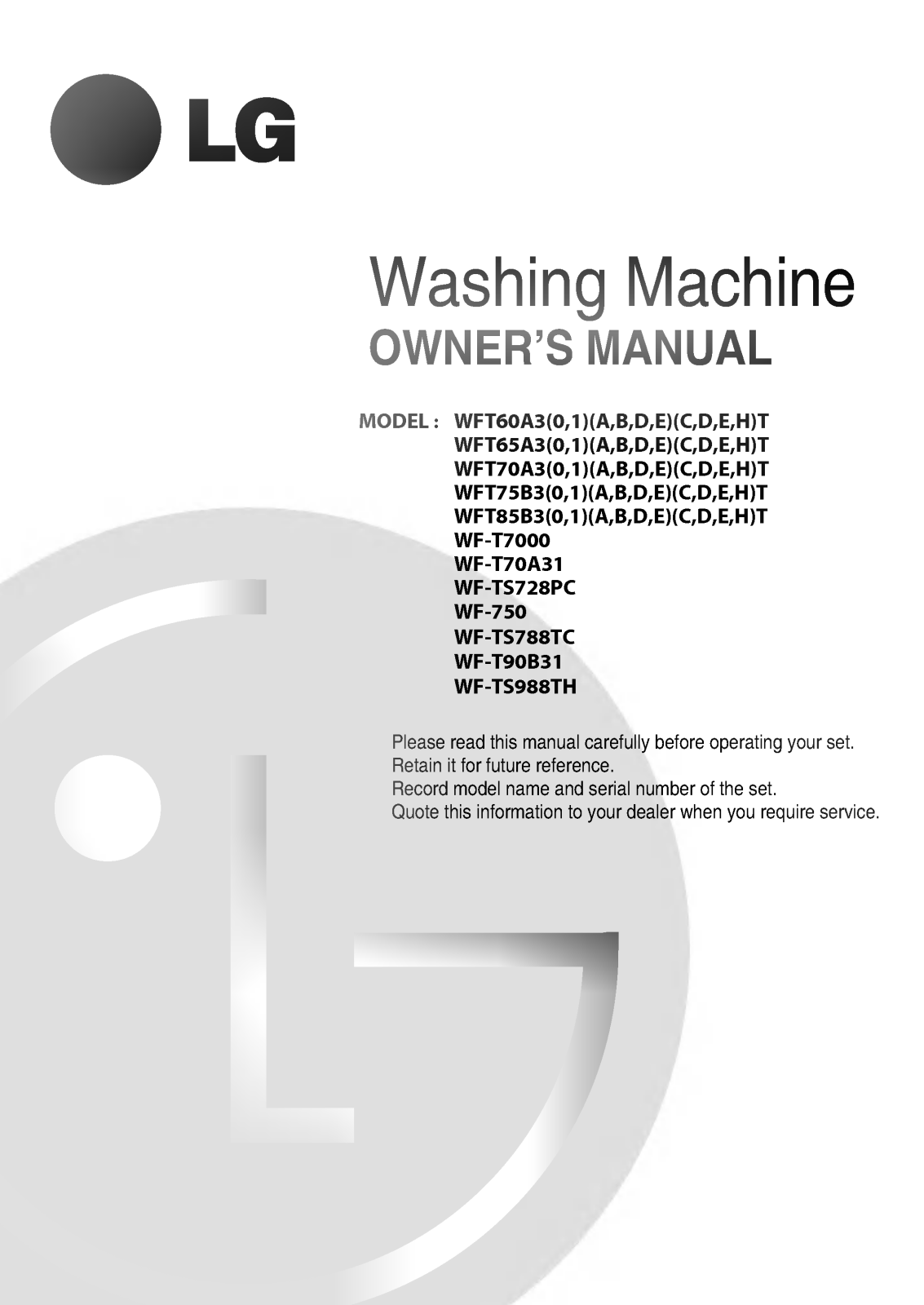 LG WFT60A31BCT Owner’s Manual