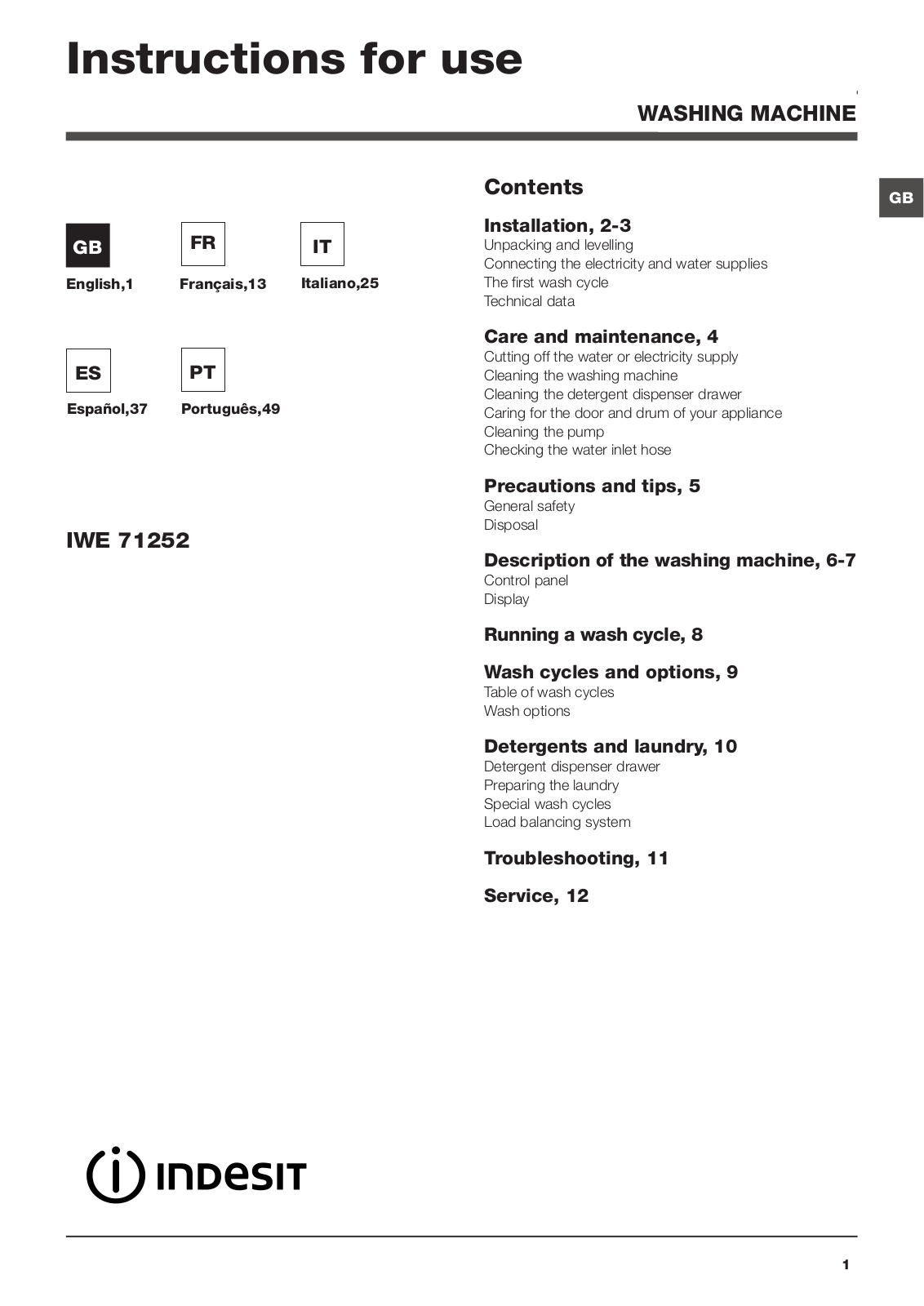 INDESIT IWE 71252 C ECO EU.M User Manual