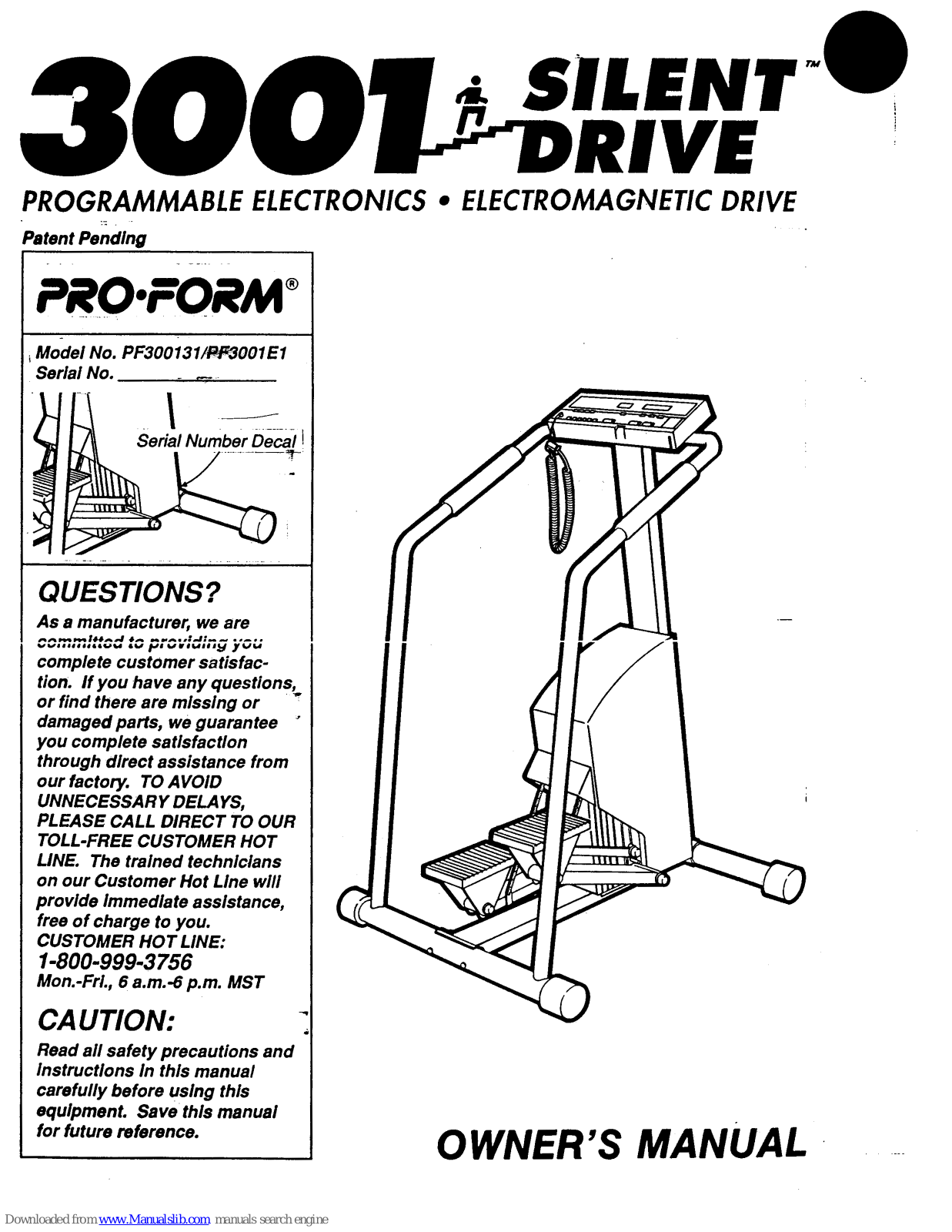 ProForm 3001 Silent Drive, PF300131, PF3001E1 Owner's Manual