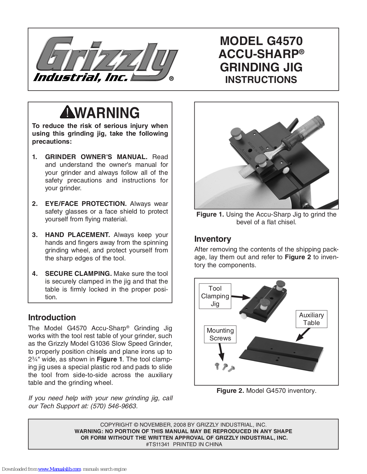 Grizzly Grinding Jig G4570, ACCU-SHARP G4570 Instructions Manual