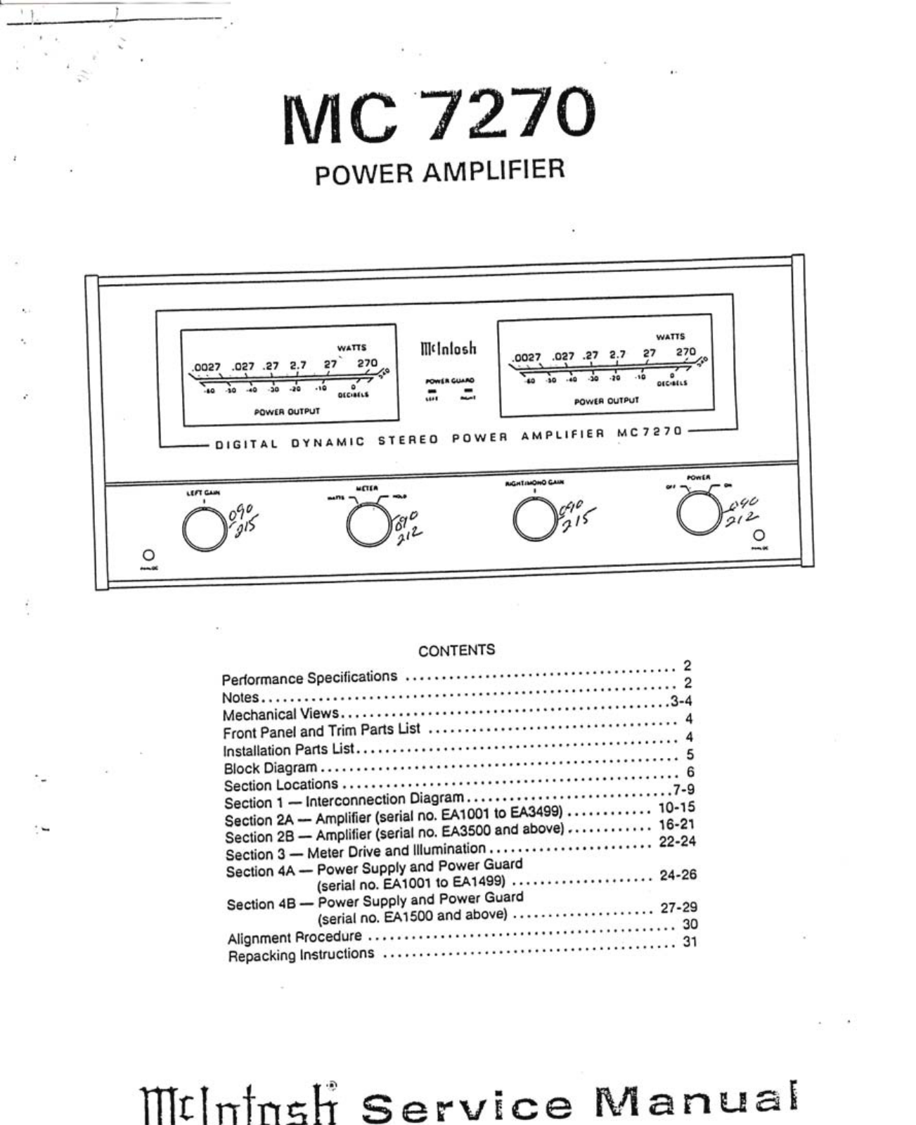 McIntosh MC-7270 Service manual
