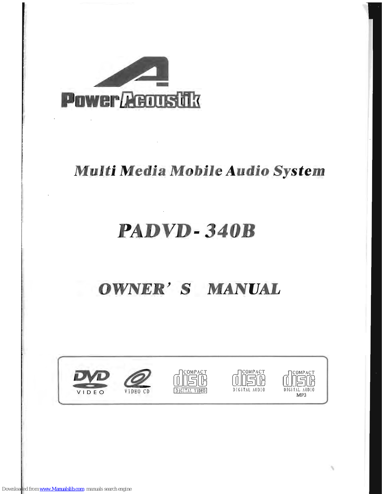 Power Acoustik PADVD-340B Owner's Manual