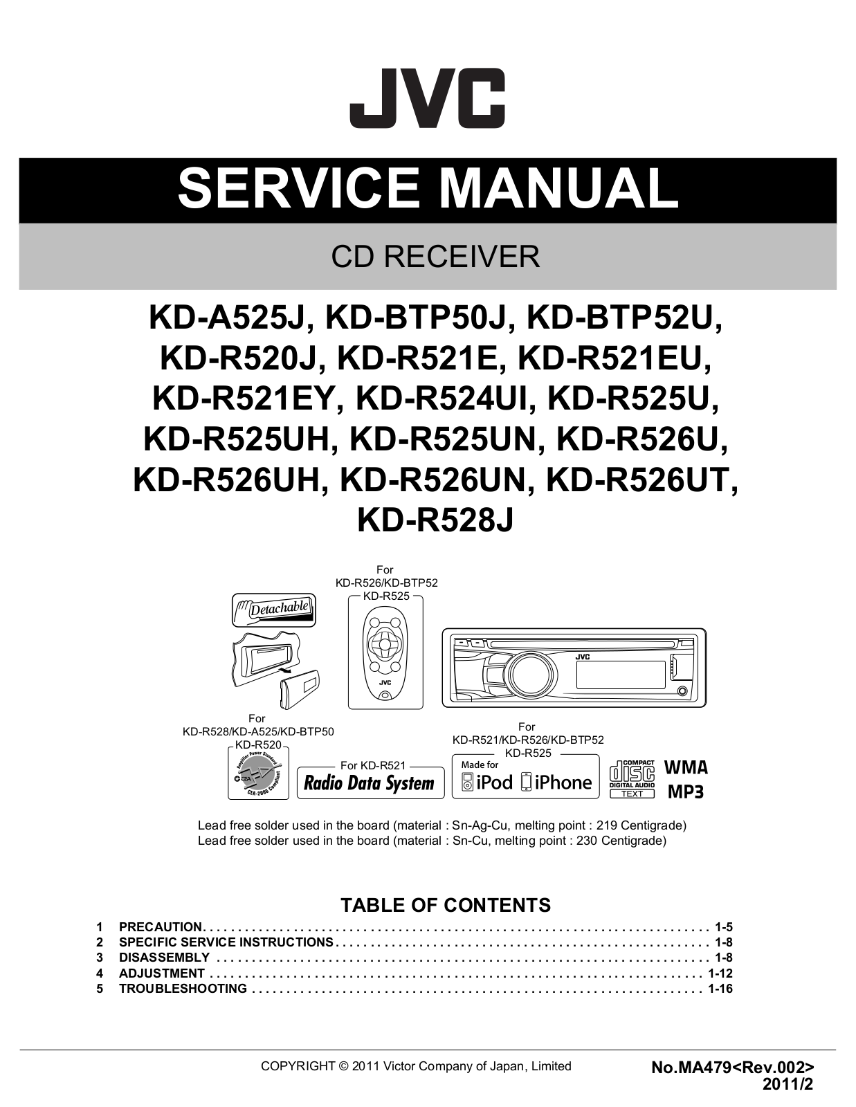 Jvc KD-R528-J, KD-R525, KD-R524-UI, KD-R521-E, KD-R520-J Service Manual
